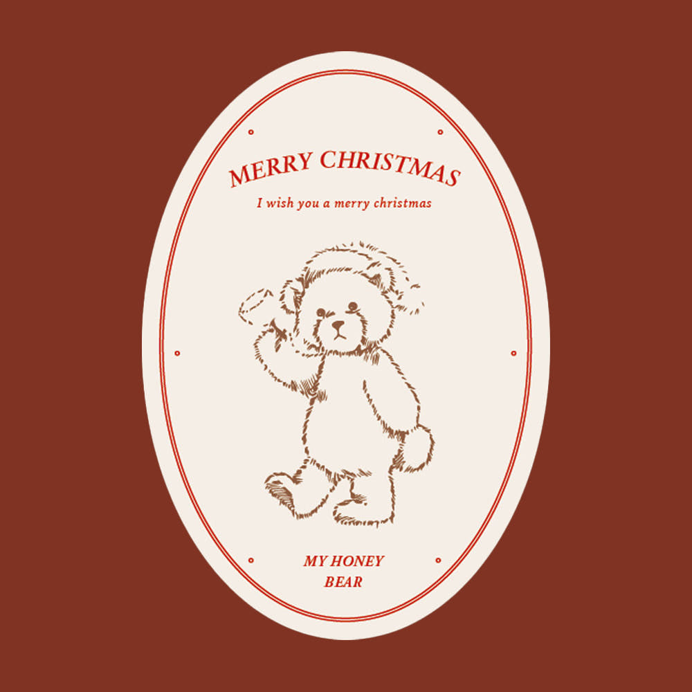 Christmas Oval Bear Stickers – Set of 50